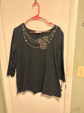 Karen Scott Womens Sz M 3/4 Sleeve Cotton Top